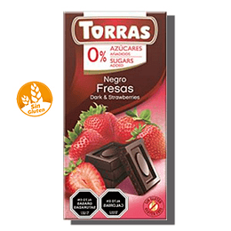 Chocolate TORRAS, 52% cacao, con fresa, 0% azúcar - SIN GLUTEN