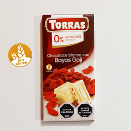 Chocolate TORRAS, blanco con bayas de goji, 0% azúcar - SIN GLUTEN