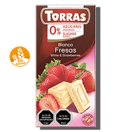 Chocolate TORRAS, blanco con fresa, 0% azúcar - SIN GLUTEN