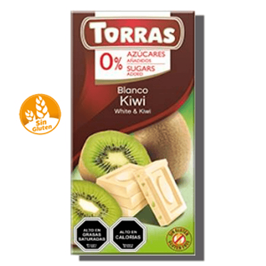 Chocolate TORRAS, blanco con kiwi, 0% azúcar - SIN GLUTEN