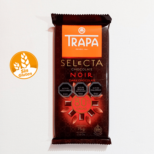 Chocolate TRAPA, 80% cacao, selecta - SIN GLUTEN