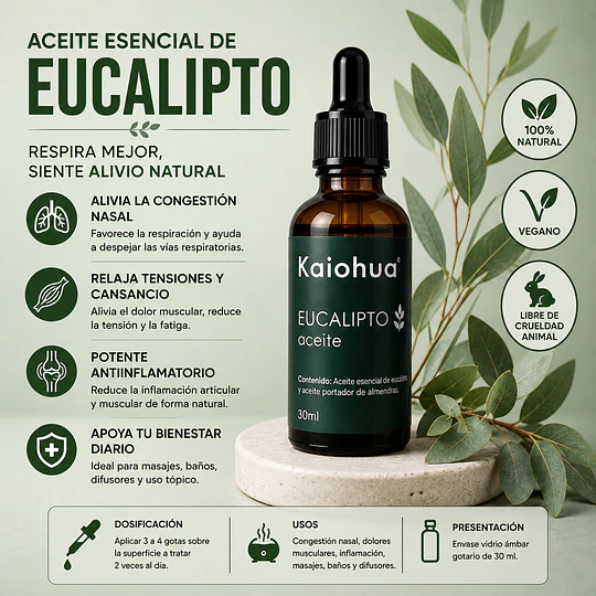 Aceite de Eucaliptus con aceite portador (almendras) 30 ml.