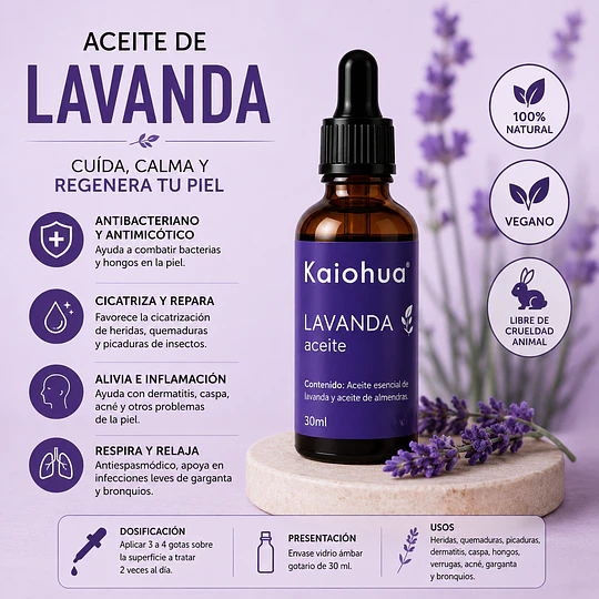 Aceite de Lavanda con aceite portador (almendras) 30 ml.