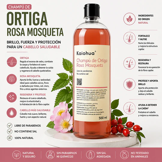 Champú de Ortiga, Rosa Mosqueta (500 ml).