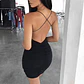 Sexy Backless Mini Dress Sleeveless Pleated Dress Black Fashion Summer Woman Club Tight Bodycon Dresses Sling - thumbnail 1