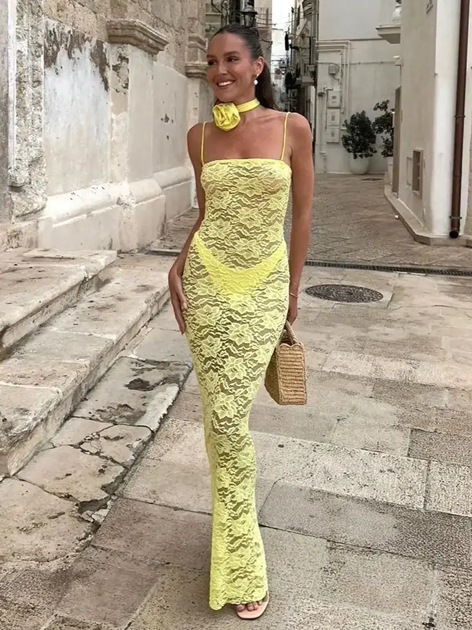 Elegant Lace Sexy See Through Sleeveless Beach Maxi Dress Summer Women 2026 Beachwear Bikini Cover-ups Pool Party Tunic A2627 1