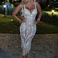 Lady Deep V Strapless Tight Sequin Dress Chic Tassel Hip Wrap Club Dress Summer Sexy Sleeveless Slim Solid Evening Dress Vestido - thumbnail 1