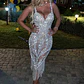 Lady Deep V Strapless Tight Sequin Dress Chic Tassel Hip Wrap Club Dress Summer Sexy Sleeveless Slim Solid Evening Dress Vestido - thumbnail 3