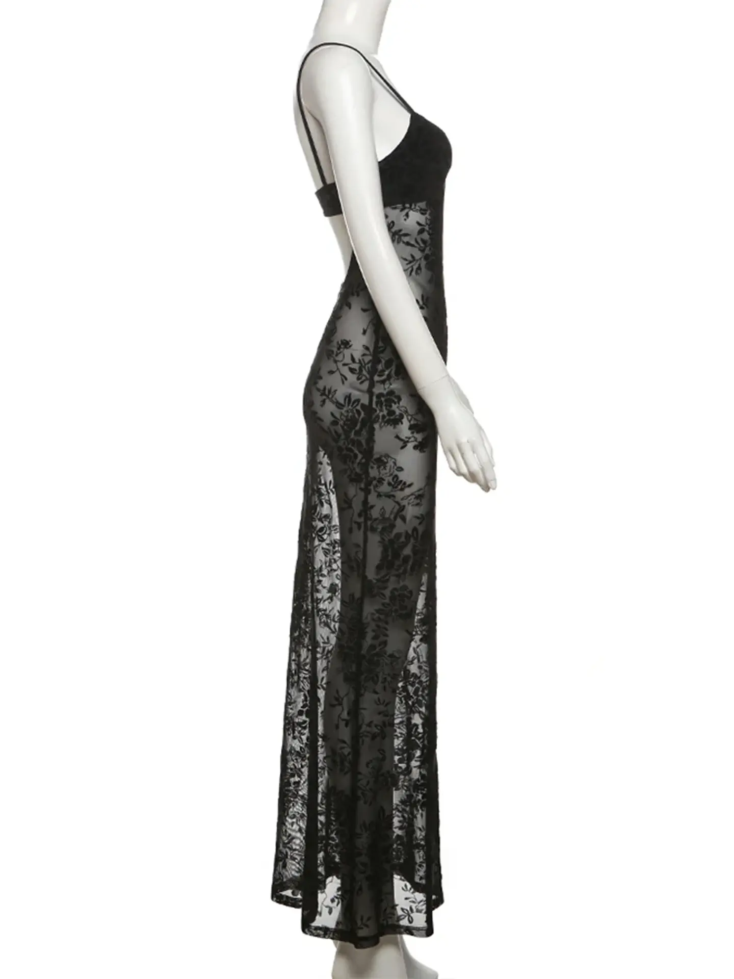 Weird Puss See Through Dress Women Backless Hollow Flower Print Patchwork Solid Sleeveless Sexy Midnight Clubwear Party Vestidos 9