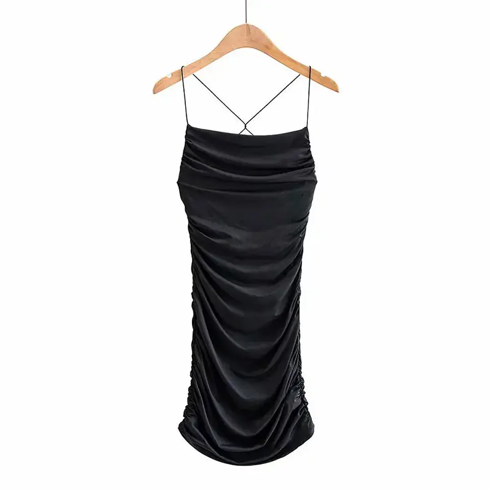 Sexy Backless Mini Dress Sleeveless Pleated Dress Black Fashion Summer Woman Club Tight Bodycon Dresses Sling 7