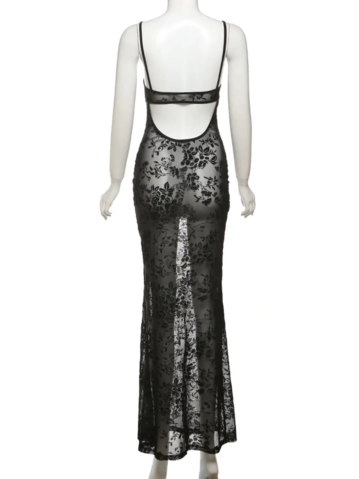 Weird Puss See Through Dress Women Backless Hollow Flower Print Patchwork Solid Sleeveless Sexy Midnight Clubwear Party Vestidos 10