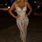 Lady Deep V Strapless Tight Sequin Dress Chic Tassel Hip Wrap Club Dress Summer Sexy Sleeveless Slim Solid Evening Dress Vestido - thumbnail 4