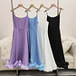 Elegant Ruffle Solid Sling Long Dress Women Strap Waist Party Dresses Fashion Sleeveless Backless Beach Swing skirt A-line tutu - thumbnail 3