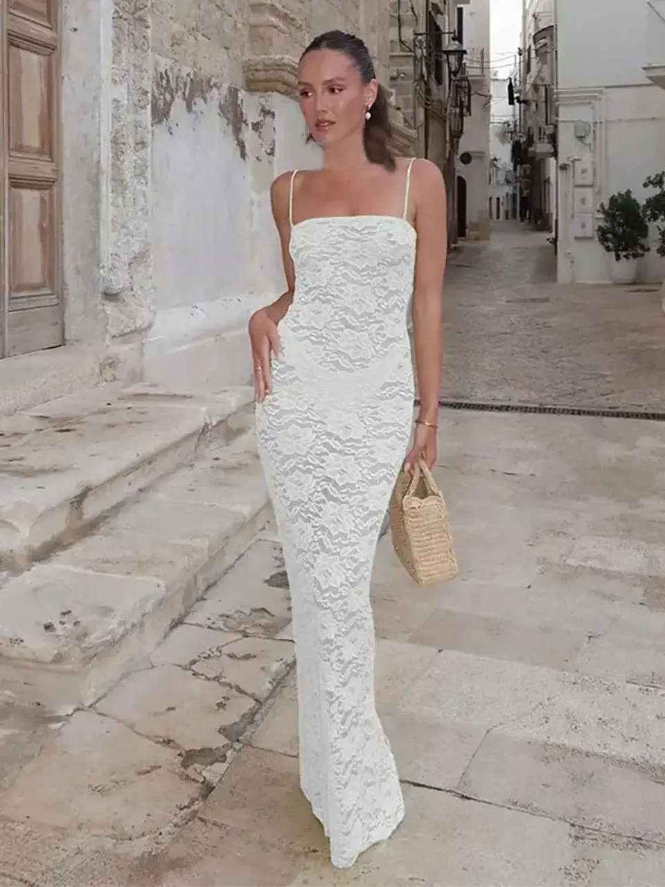 Elegant Lace Sexy See Through Sleeveless Beach Maxi Dress Summer Women 2026 Beachwear Bikini Cover-ups Pool Party Tunic A2627 7