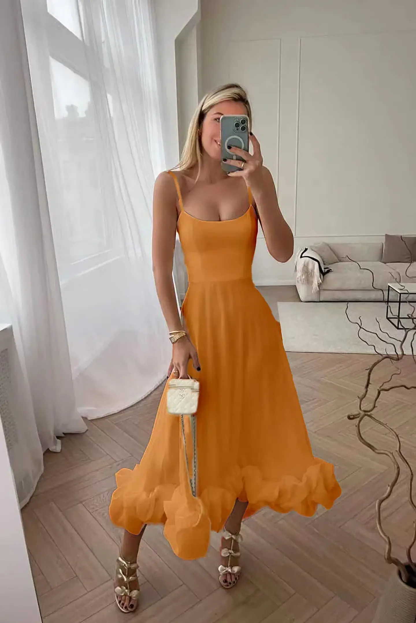 Elegant Ruffle Solid Sling Long Dress Women Strap Waist Party Dresses Fashion Sleeveless Backless Beach Swing skirt A-line tutu 13