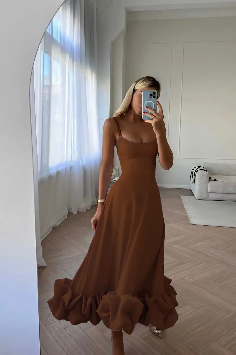 Elegant Ruffle Solid Sling Long Dress Women Strap Waist Party Dresses Fashion Sleeveless Backless Beach Swing skirt A-line tutu 15