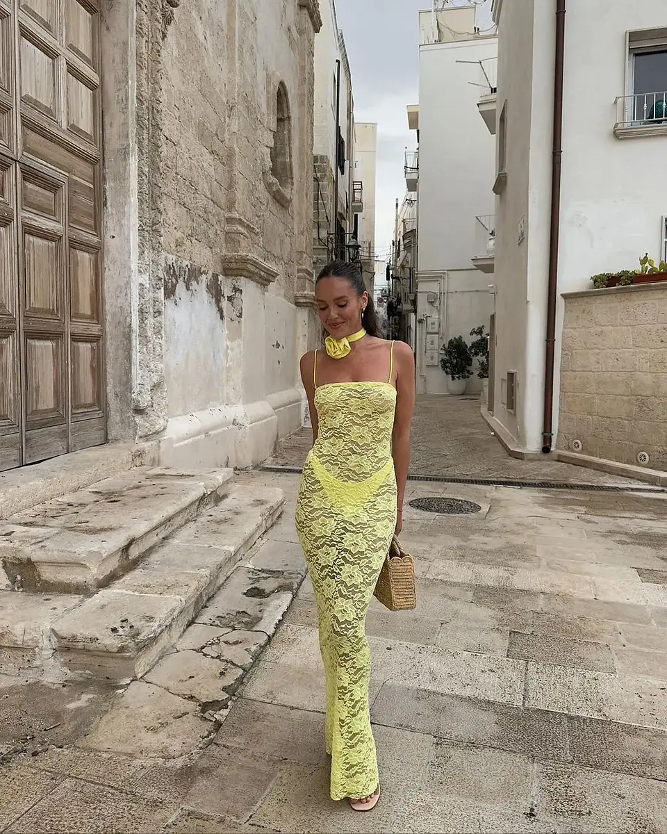 Elegant Lace Sexy See Through Sleeveless Beach Maxi Dress Summer Women 2026 Beachwear Bikini Cover-ups Pool Party Tunic A2627 16