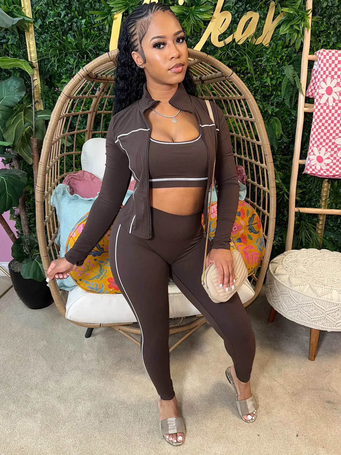 Weird Puss Casual 3 Piece Set Women Tracksuit Elastic Vest+Zip Jacket+Leggings Matching Street Sporty Fitness Street Shapewear 3
