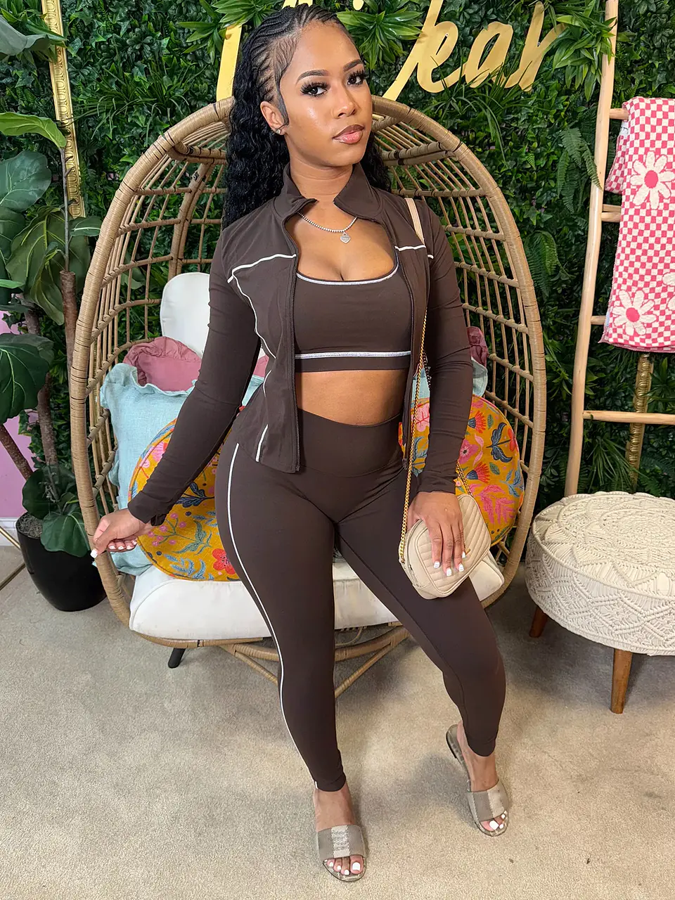 Weird Puss Casual 3 Piece Set Women Tracksuit Elastic Vest+Zip Jacket+Leggings Matching Street Sporty Fitness Street Shapewear 3