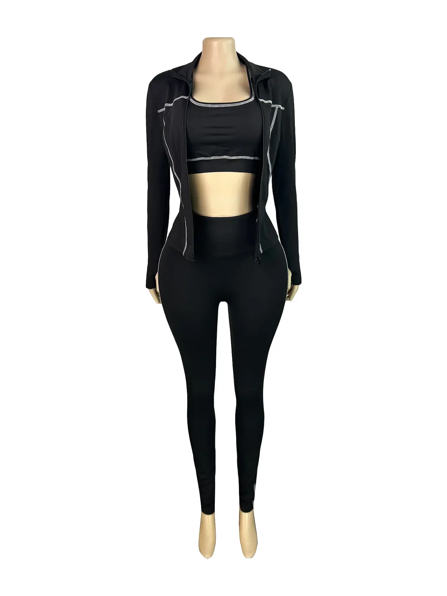 Weird Puss Casual 3 Piece Set Women Tracksuit Elastic Vest+Zip Jacket+Leggings Matching Street Sporty Fitness Street Shapewear 6