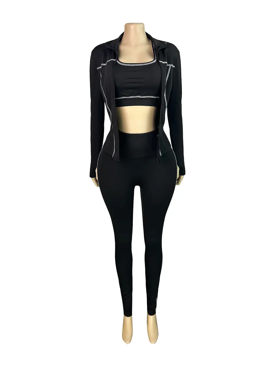 Weird Puss Casual 3 Piece Set Women Tracksuit Elastic Vest+Zip Jacket+Leggings Matching Street Sporty Fitness Street Shapewear 6