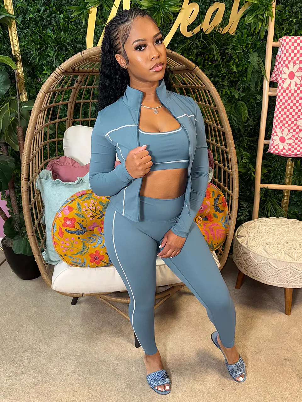 Weird Puss Casual 3 Piece Set Women Tracksuit Elastic Vest+Zip Jacket+Leggings Matching Street Sporty Fitness Street Shapewear 8