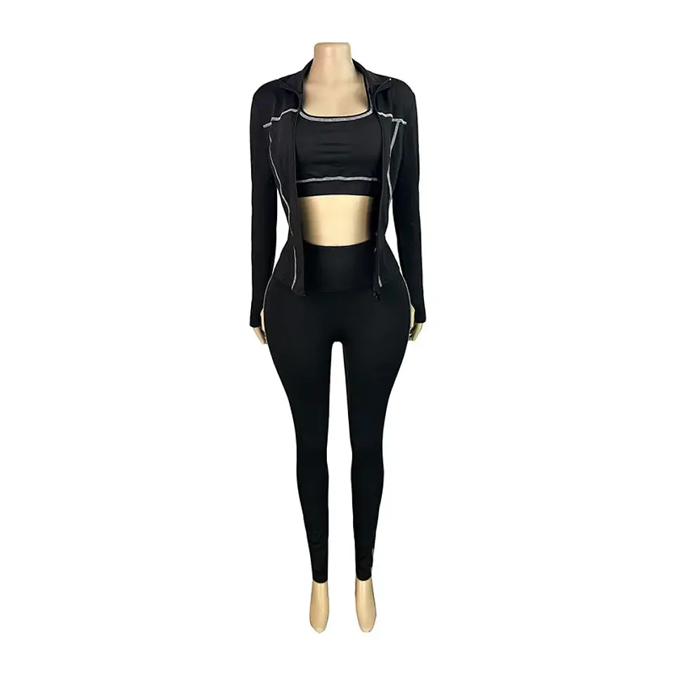 Weird Puss Casual 3 Piece Set Women Tracksuit Elastic Vest+Zip Jacket+Leggings Matching Street Sporty Fitness Street Shapewear 11