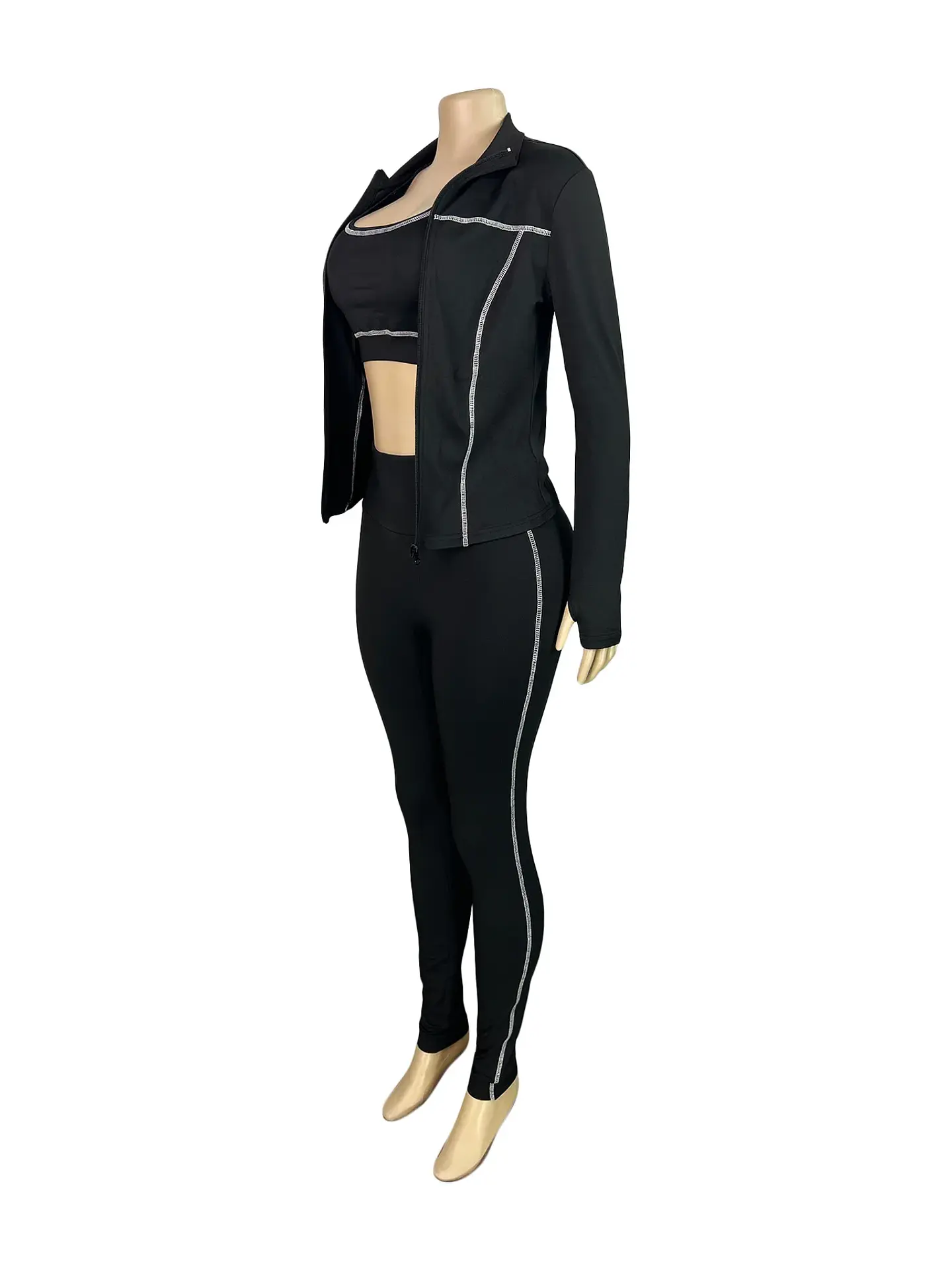Weird Puss Casual 3 Piece Set Women Tracksuit Elastic Vest+Zip Jacket+Leggings Matching Street Sporty Fitness Street Shapewear 12