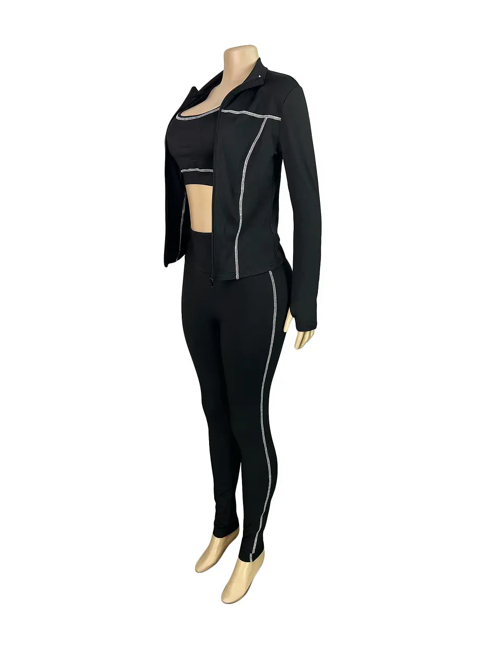 Weird Puss Casual 3 Piece Set Women Tracksuit Elastic Vest+Zip Jacket+Leggings Matching Street Sporty Fitness Street Shapewear 12