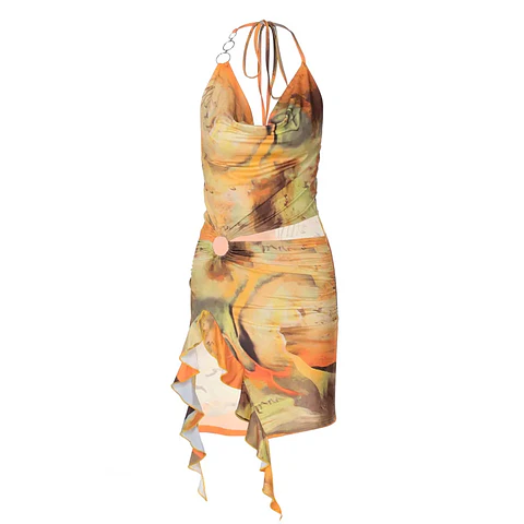2026 New Women's Backless Summer Dress Vocation Sexy Printing Mini Club Dresses Bodycon Party Dresses Women