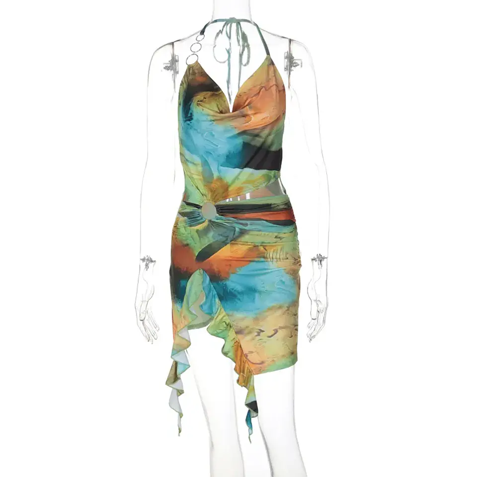 2026 New Women's Backless Summer Dress Vocation Sexy Printing Mini Club Dresses Bodycon Party Dresses Women 6