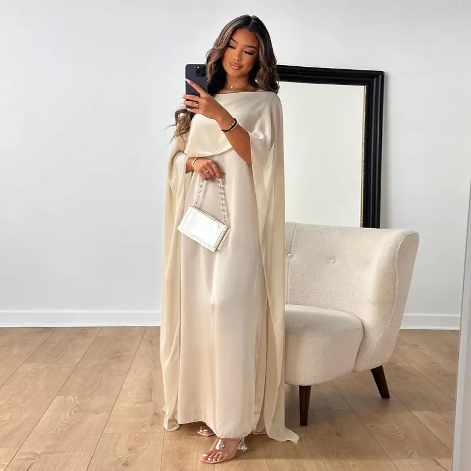 Chiffon Dress for Women Temperament O-neck Long Dress High Waist Party Muslim Dress Women Dubai Abayas Evening Dresses Vestidos 1