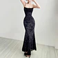 Women's Eco-Friendly Mesh Halter Neck A-Line High Waist Slim Fit Floor-Length Solid Burnout Chinese Style Backless Anti-Wrinkle - thumbnail 1