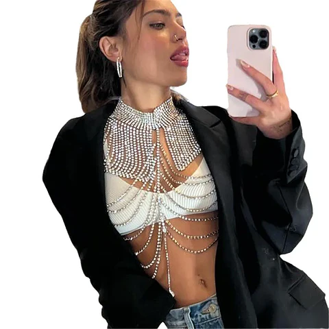 Fashion New Tassel Shoulder Chain Chest Necklace European and American Bridal Wedding Body Accessories