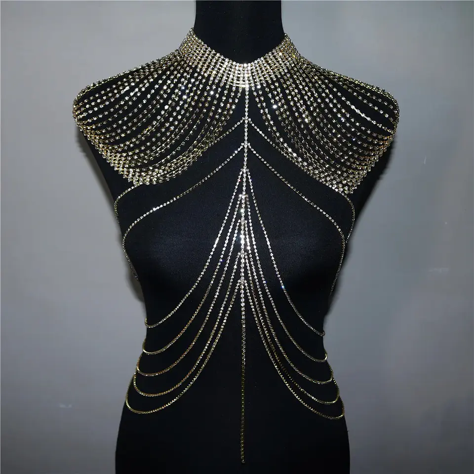 Fashion New Tassel Shoulder Chain Chest Necklace European and American Bridal Wedding Body Accessories 3