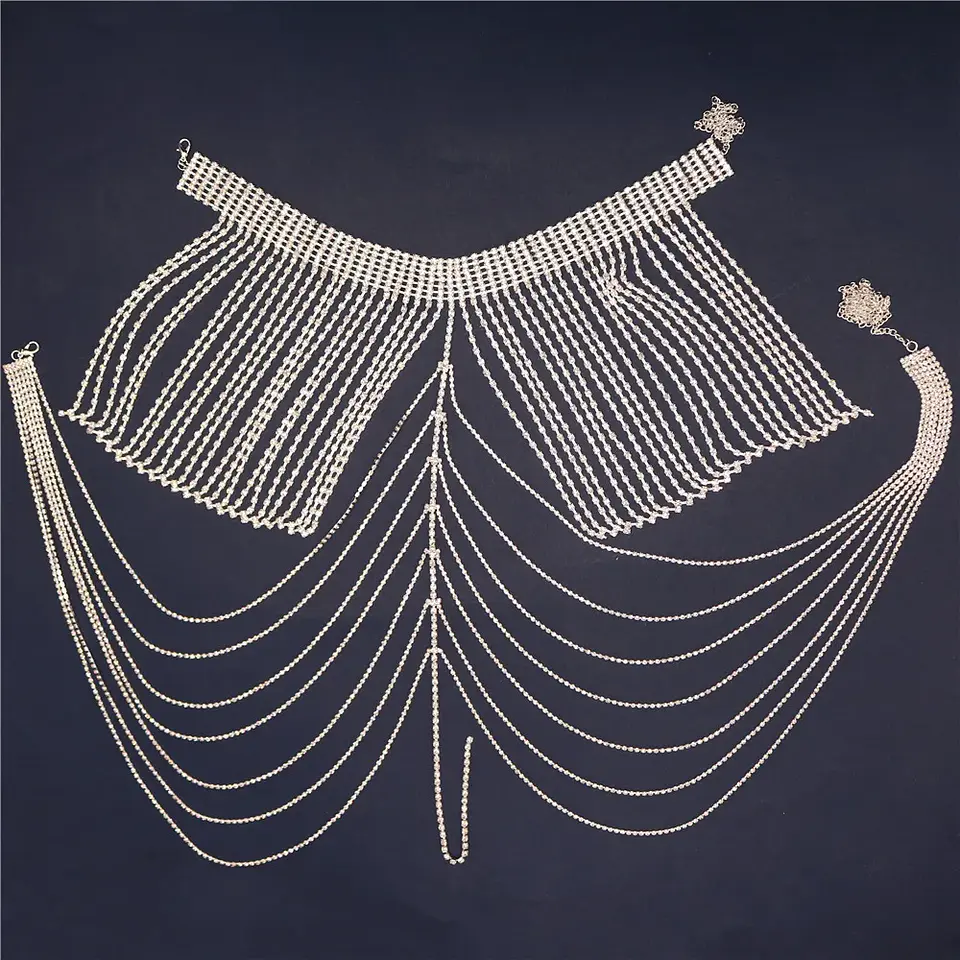 Fashion New Tassel Shoulder Chain Chest Necklace European and American Bridal Wedding Body Accessories 4