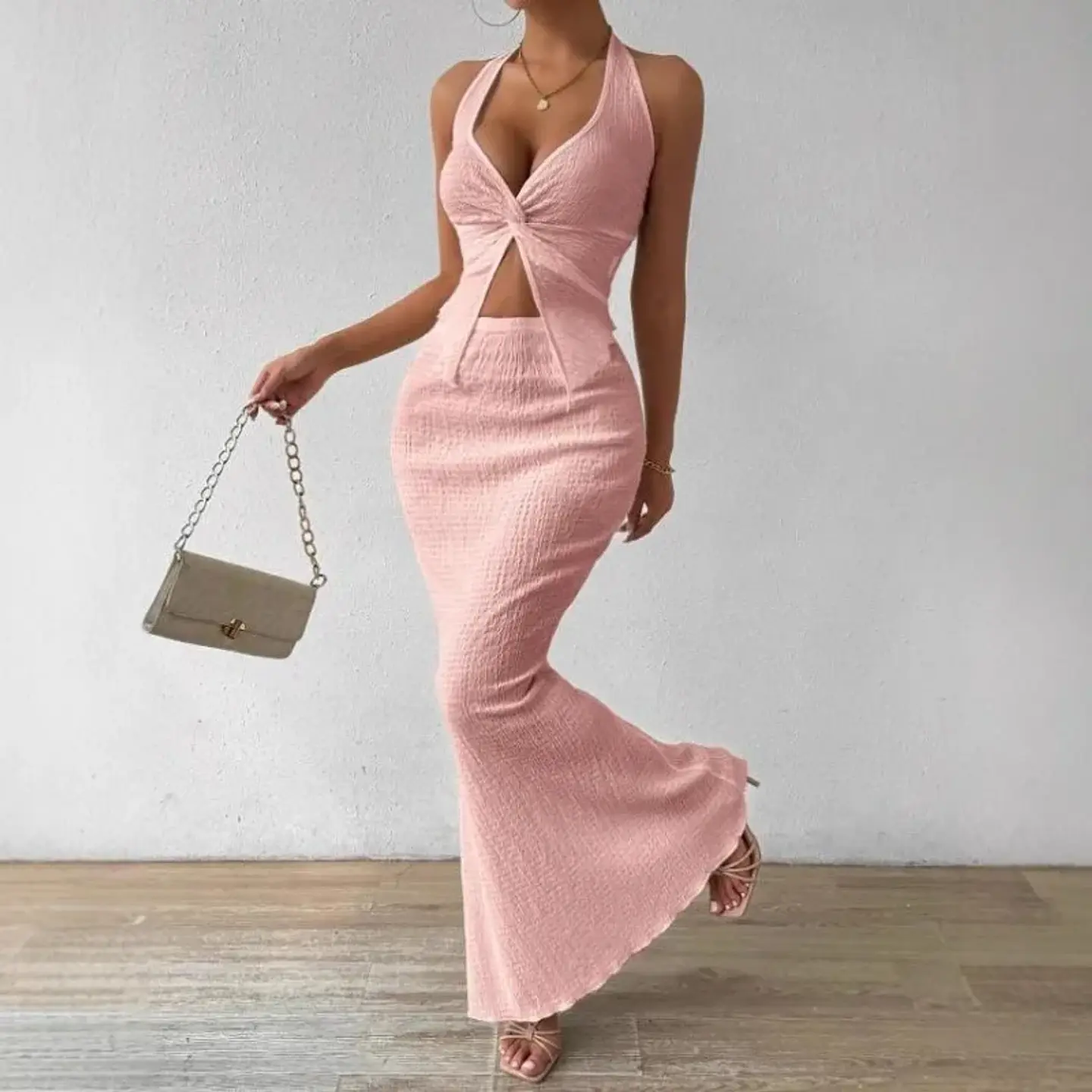 Tuularose White Long Skirt Two Piece Summer Sexy Twist Lace-up Vest Top Tight Long Skirt Set Elegant 2025 Female Long Dress Sets 8