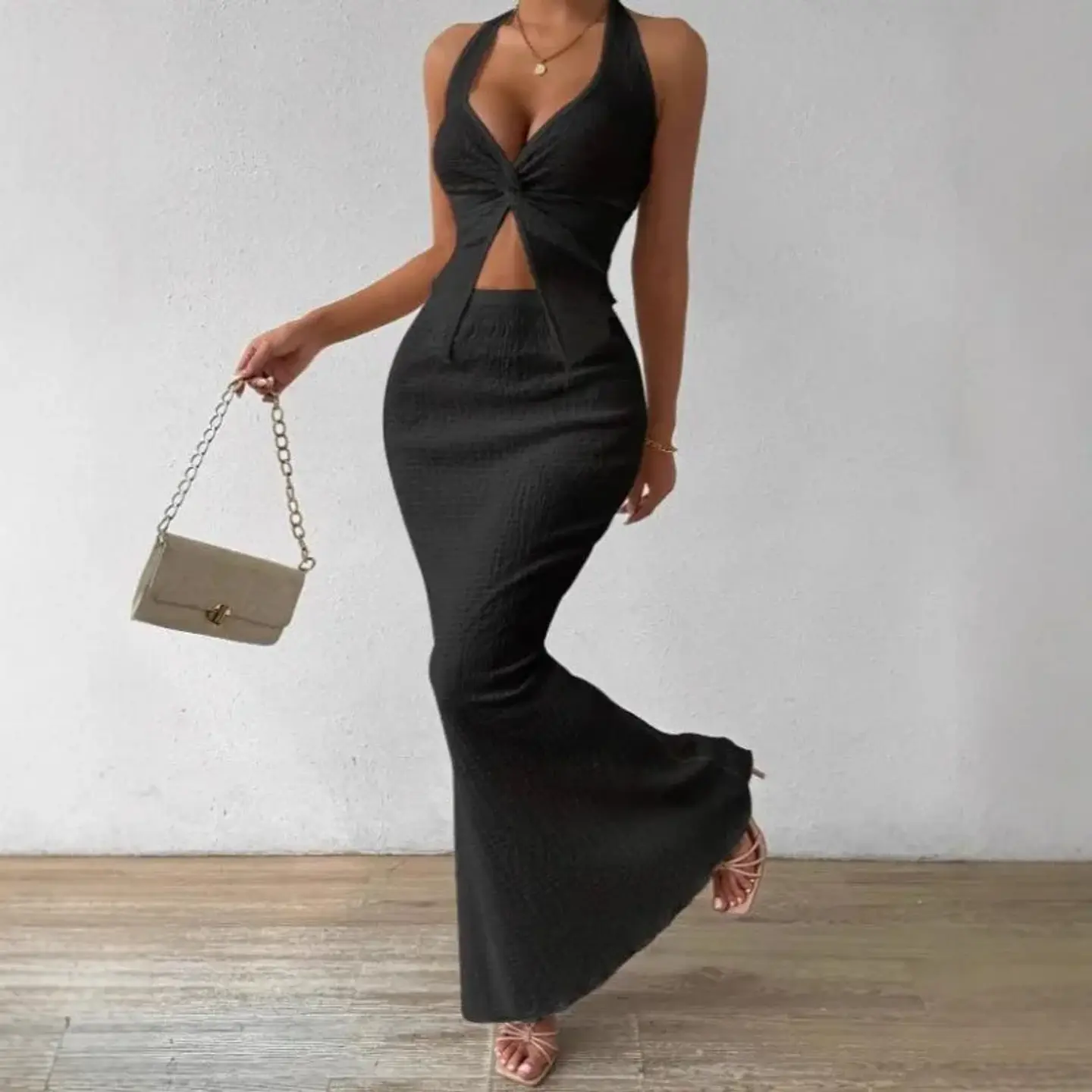 Tuularose White Long Skirt Two Piece Summer Sexy Twist Lace-up Vest Top Tight Long Skirt Set Elegant 2025 Female Long Dress Sets 9
