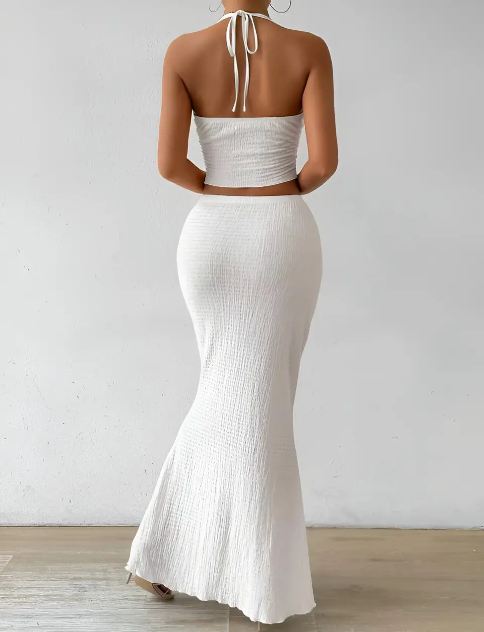 Tuularose White Long Skirt Two Piece Summer Sexy Twist Lace-up Vest Top Tight Long Skirt Set Elegant 2025 Female Long Dress Sets 13