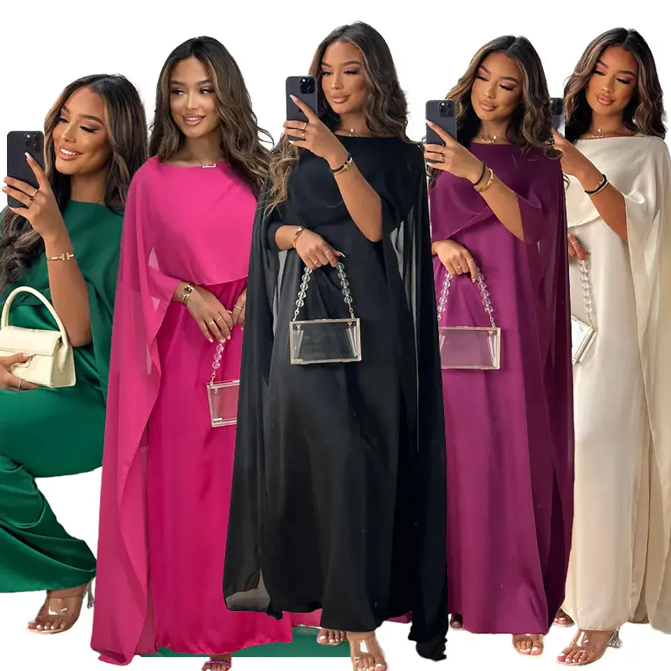 Chiffon Dress for Women Temperament O-neck Long Dress High Waist Party Muslim Dress Women Dubai Abayas Evening Dresses Vestidos 12