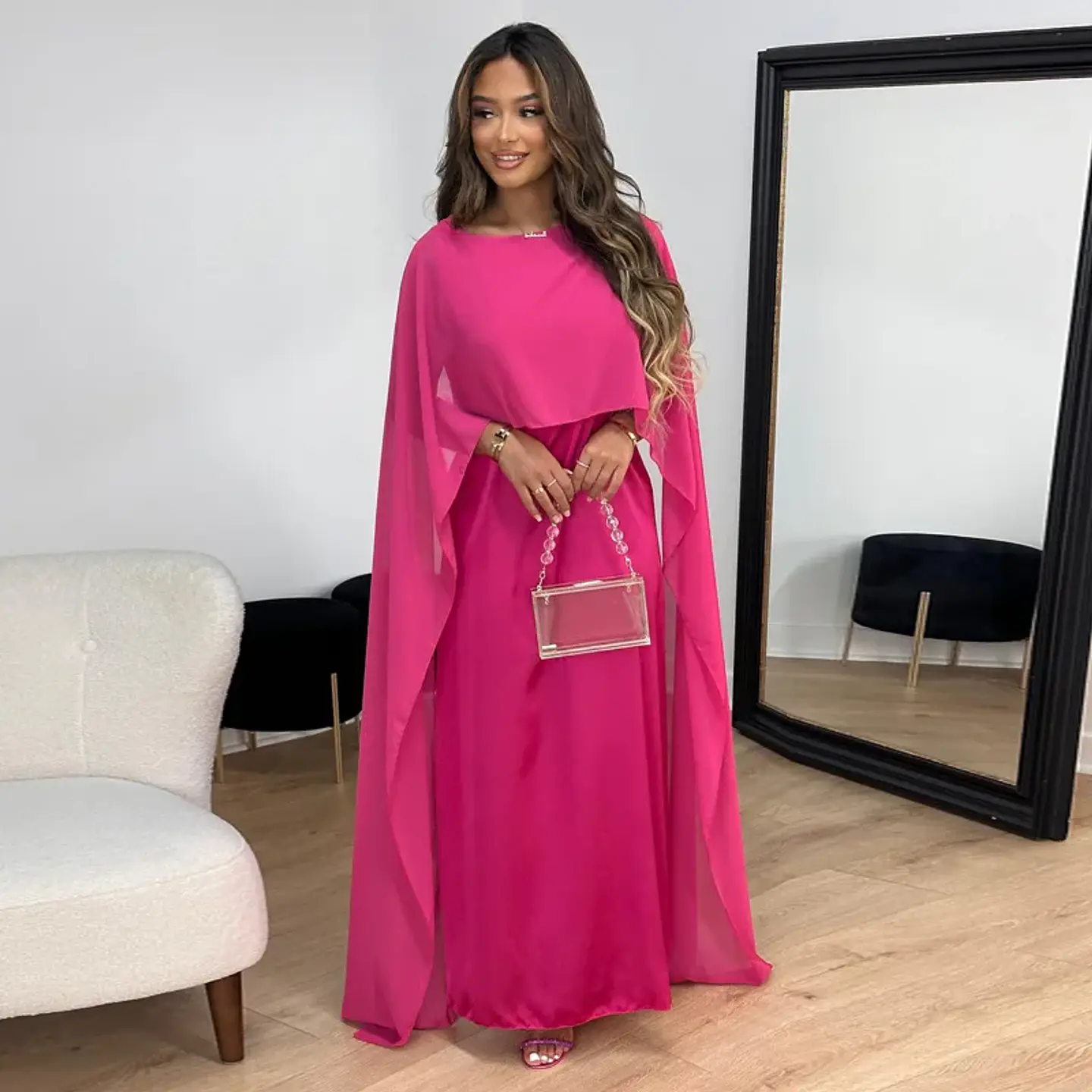 Chiffon Dress for Women Temperament O-neck Long Dress High Waist Party Muslim Dress Women Dubai Abayas Evening Dresses Vestidos 15