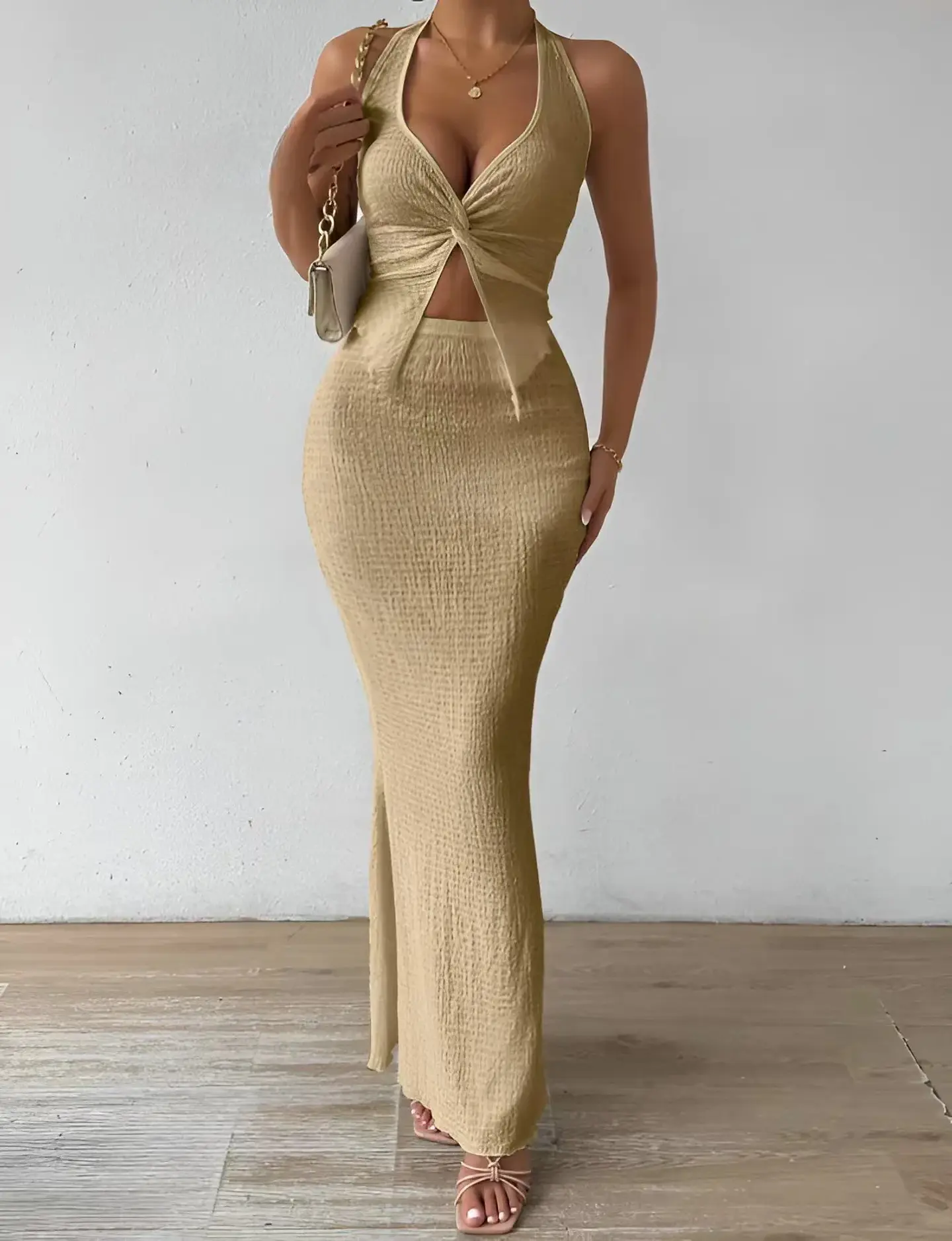 Tuularose White Long Skirt Two Piece Summer Sexy Twist Lace-up Vest Top Tight Long Skirt Set Elegant 2025 Female Long Dress Sets 18