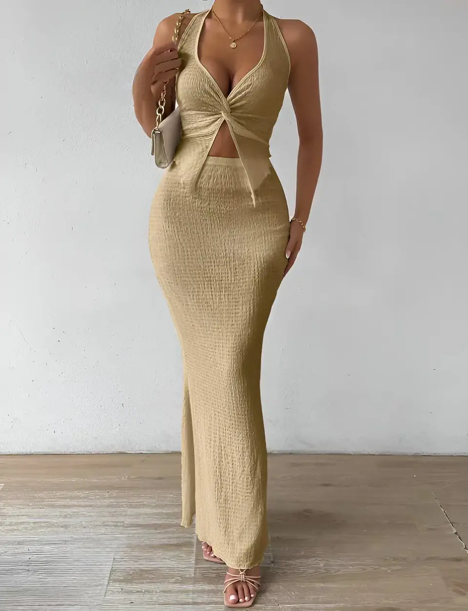 Tuularose White Long Skirt Two Piece Summer Sexy Twist Lace-up Vest Top Tight Long Skirt Set Elegant 2025 Female Long Dress Sets 18