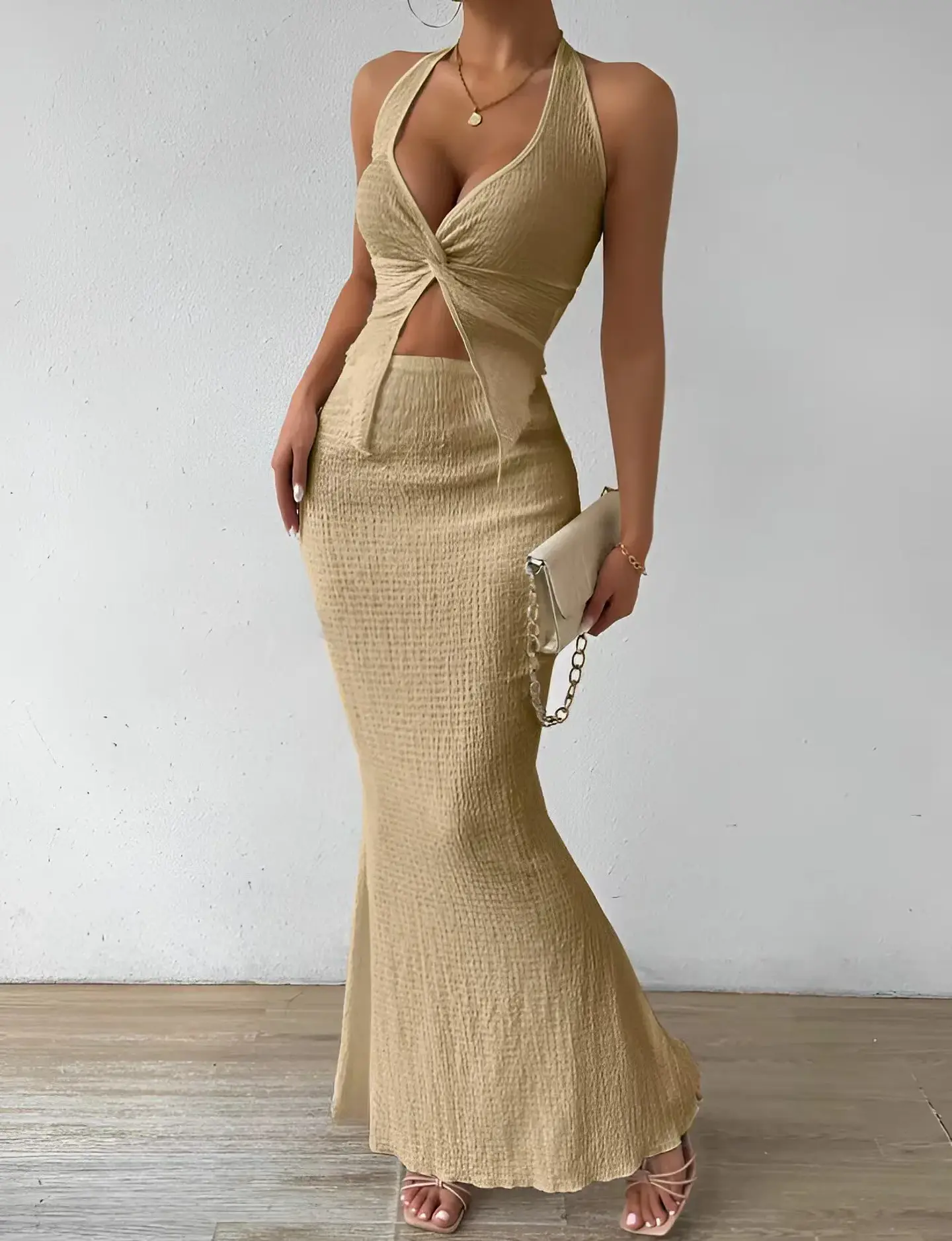 Tuularose White Long Skirt Two Piece Summer Sexy Twist Lace-up Vest Top Tight Long Skirt Set Elegant 2025 Female Long Dress Sets 20