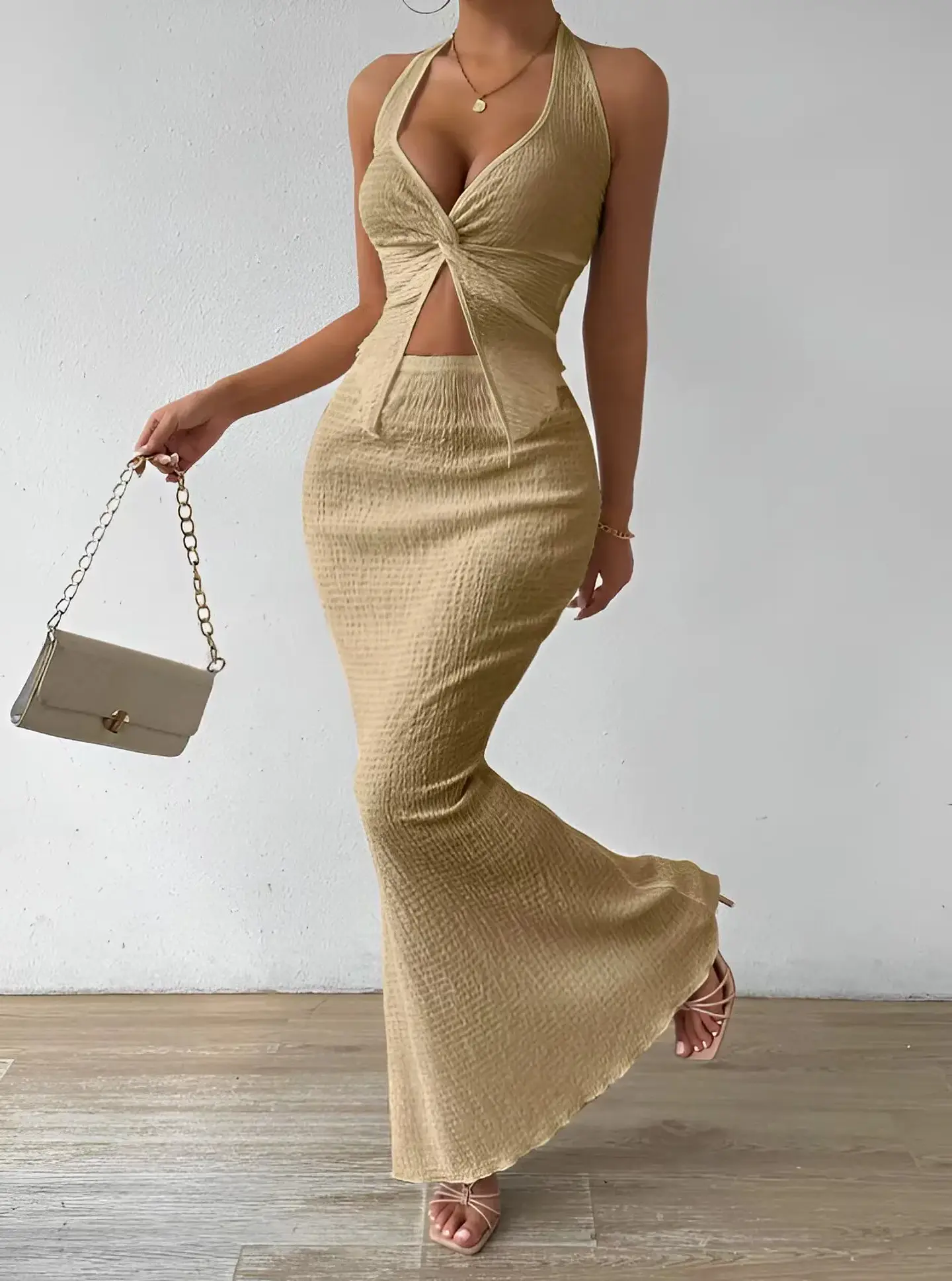 Tuularose White Long Skirt Two Piece Summer Sexy Twist Lace-up Vest Top Tight Long Skirt Set Elegant 2025 Female Long Dress Sets 21