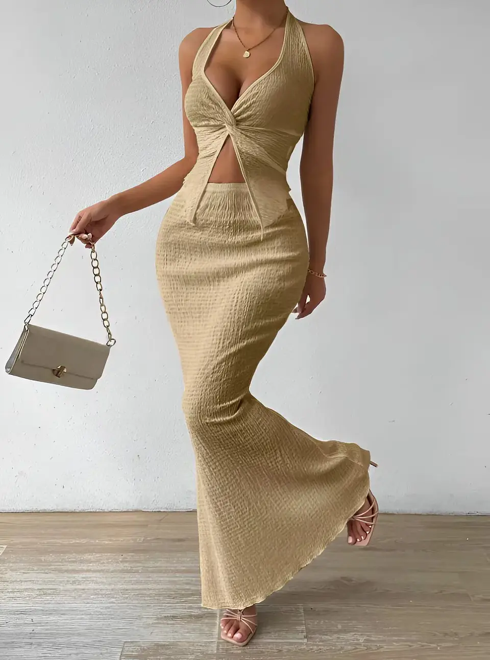 Tuularose White Long Skirt Two Piece Summer Sexy Twist Lace-up Vest Top Tight Long Skirt Set Elegant 2025 Female Long Dress Sets 21
