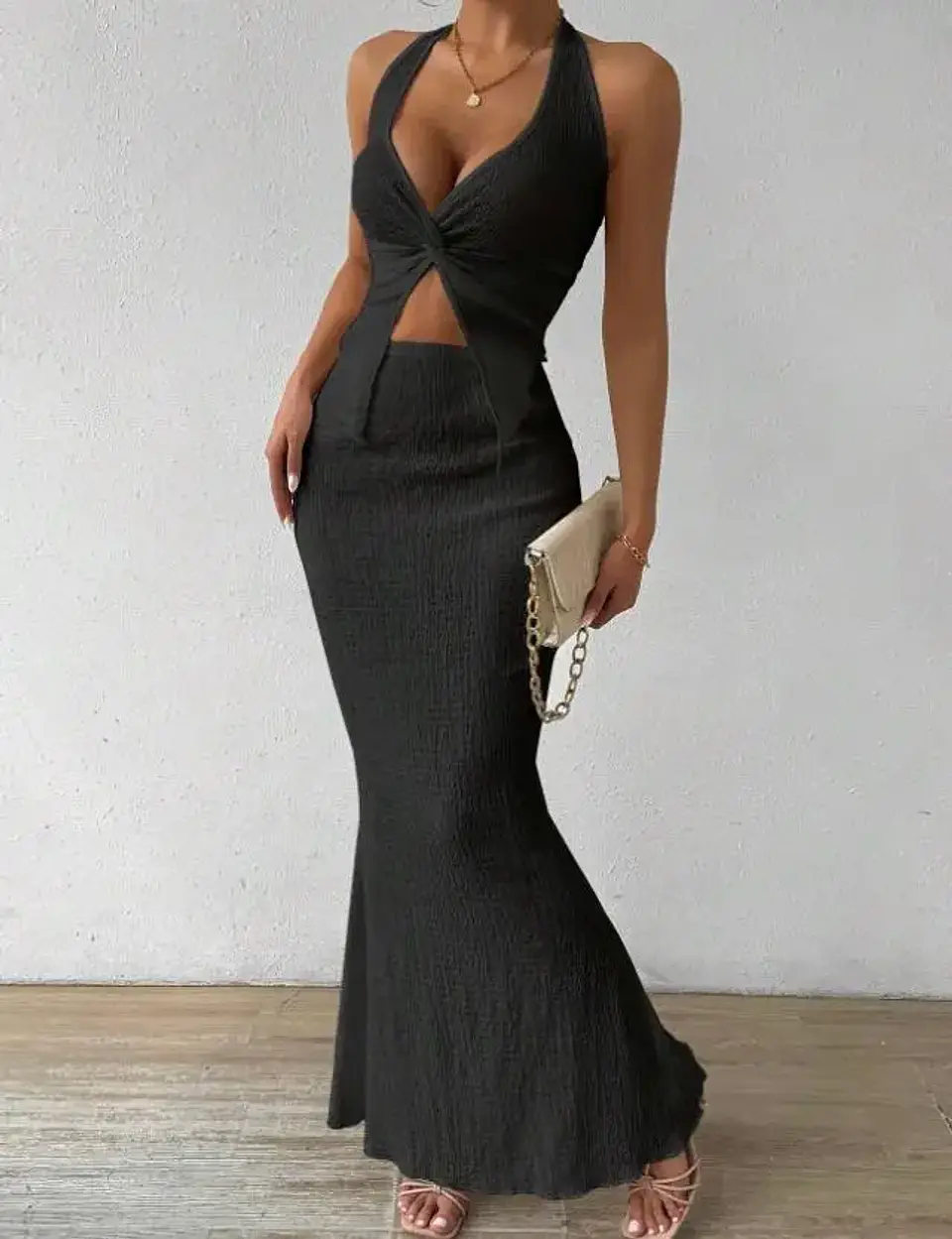 Tuularose White Long Skirt Two Piece Summer Sexy Twist Lace-up Vest Top Tight Long Skirt Set Elegant 2025 Female Long Dress Sets 24