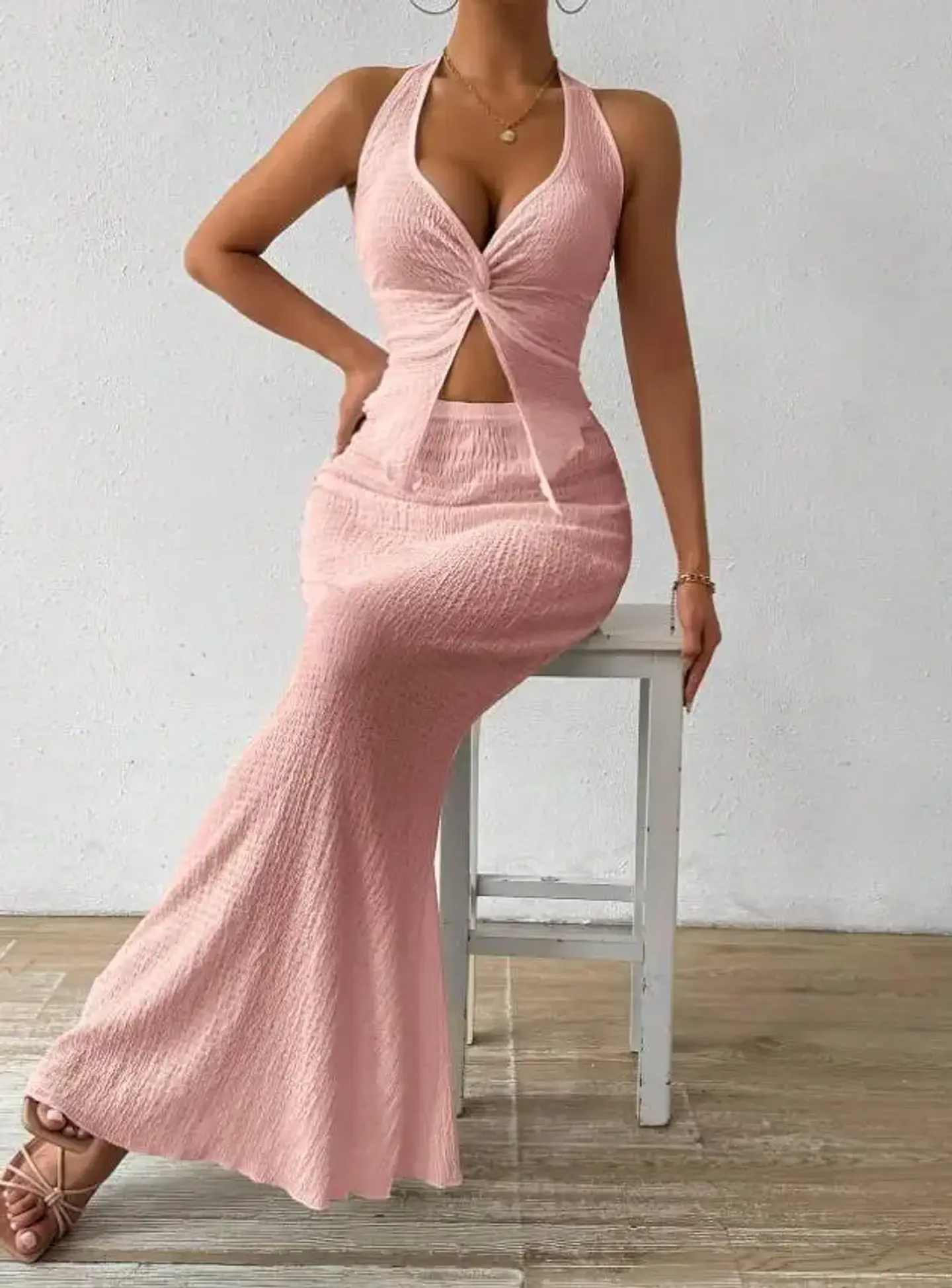 Tuularose White Long Skirt Two Piece Summer Sexy Twist Lace-up Vest Top Tight Long Skirt Set Elegant 2025 Female Long Dress Sets 27