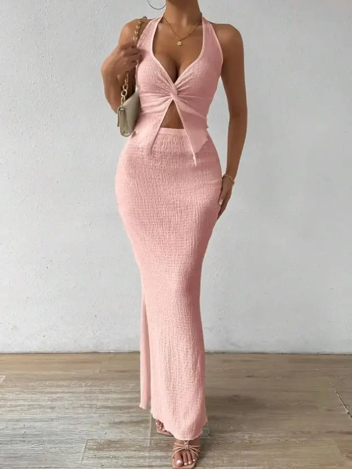 Tuularose White Long Skirt Two Piece Summer Sexy Twist Lace-up Vest Top Tight Long Skirt Set Elegant 2025 Female Long Dress Sets 28