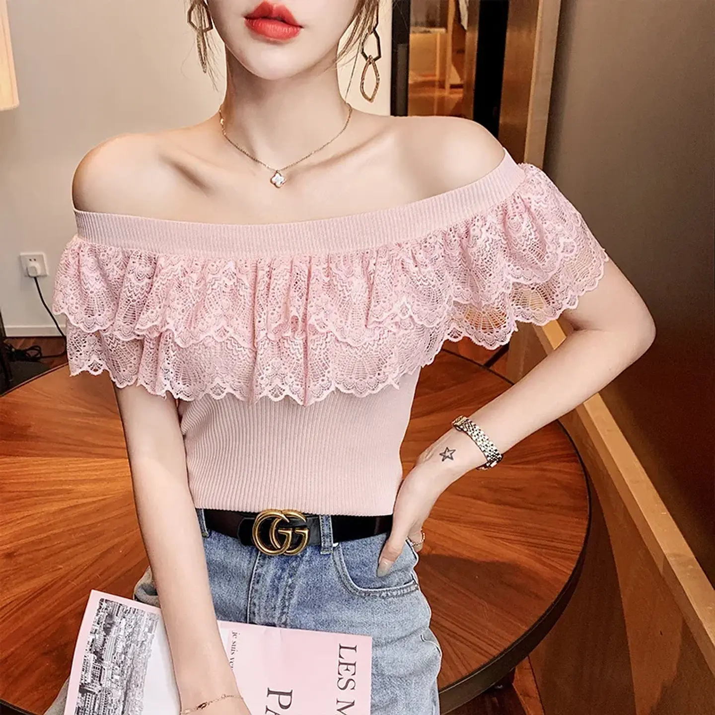 Sexy Ladies Tops Summer Blouse for Women 2024 Blusas Mujer De Moda Patchwork Lace Ruffles Blouses Tunic Sweet Knitted Shirts 1